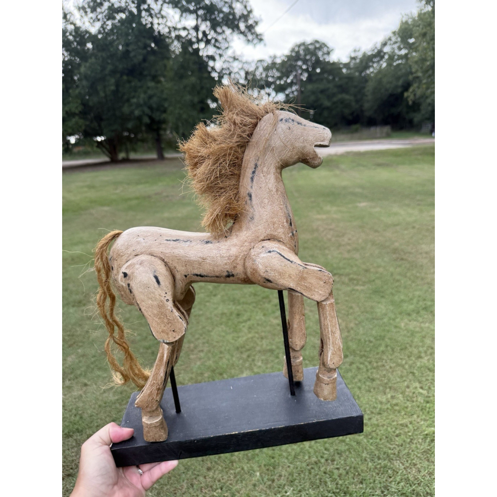 Folk Art Horse Wooden Figurine Primitive Puppet Mane Tail Articulated Equestrian